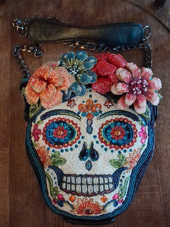 Mary Frances Handbags - Mary Frances Multicolor Beaded Sugar Skull Crossbody with Floral Accents